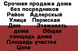 Срочная продажа дома без посредников  › Район ­ Адлерскый  › Улица ­ Пермская  › Дом ­ 30 › Этажность дома ­ 1 › Общая площадь дома ­ 40 › Площадь участка ­ 7 › Цена ­ 2 700 000 - Краснодарский край Недвижимость » Дома, коттеджи, дачи аренда   